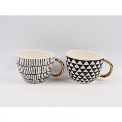 CERAMICS CUPS XL BLACK WHITE GOLD 